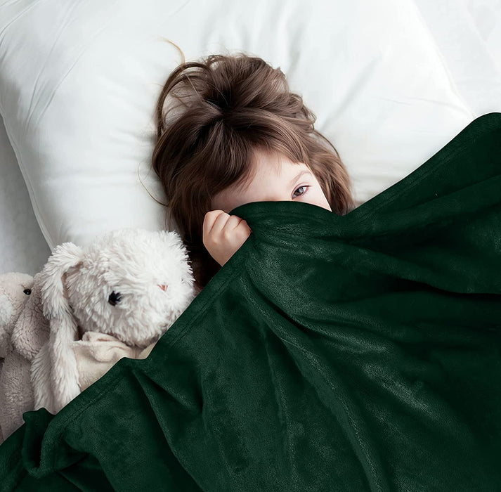 Fleece Blanket Queen Size Forest Green 300GSM Luxury Bed Blanket Anti-Static Fuzzy Soft Blanket Microfiber (90X90 Inches)