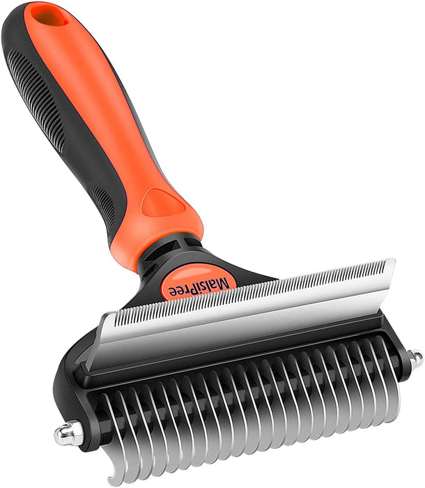 Malsipree Pet Grooming Brush, 2 in 1 Deshedding Tool & Undercoat Rake Dematting Comb for Mats & Tangles Removing, Reduces Shedding up to 95%, Great for Short to Long Hair of Medium Large Dogs