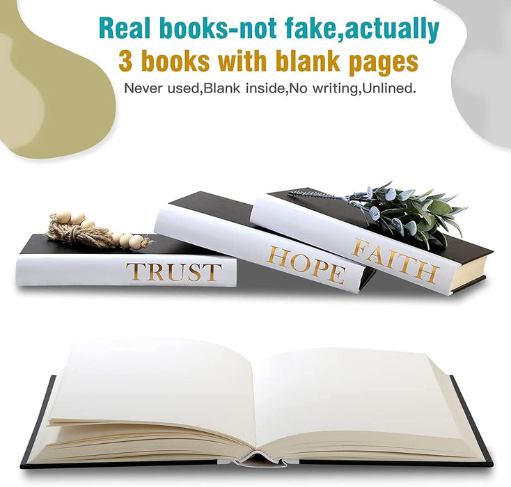 Hardcover Decorative Book,Modern Hardcover Decorative Books,Faith|Hope|Trust(Set of 3) Stacked Books for Decorating Coffee Tables and Bookshelf