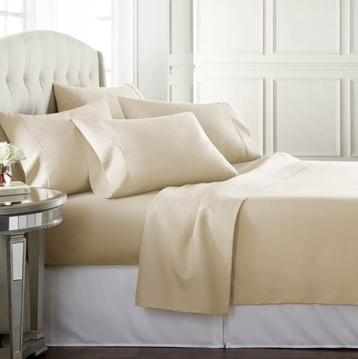 Cream Queen Size Bed Sheets Set - 6 Pc Soft Bedding & Pillowcases Set W/ Deep Pockets - Breathable, Wrinkle Free & Fade Resistant