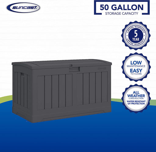 50-Gallon Outdoor Resin Patio Deck Storage Box with Seat, Peppercorn