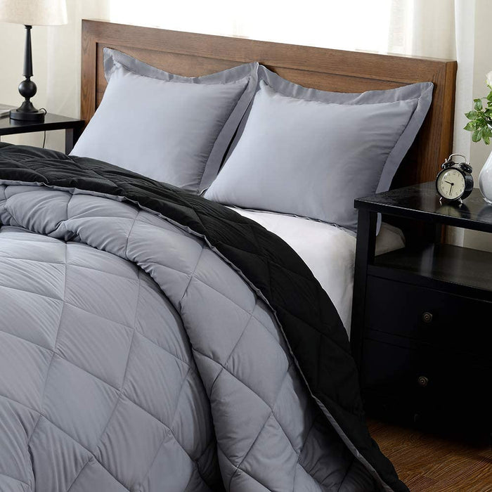 Lightweight Solid Comforter Set (King) with 2 Pillow Shams - 3-Piece Set - Black and Grey - down Alternative Reversible Comforter
