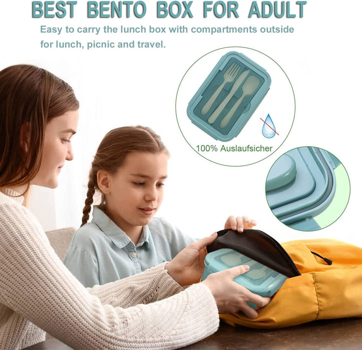 Bento Lunch Box for Adult, Bento Boxes with Fork Spoon&Muffin Silicone Cup, Compartment Bento Box Leak Proof, Microwavable Lunch Containers, Bento Box with Utensils for Work/Picnic