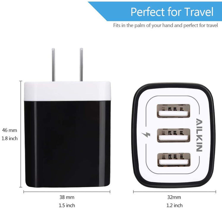 Wall Charger,Charging Blocks,Usb Charger Adapter,3.1A/3Pack Muti Port Fast Charge Station Power Charge Base Plug,Black