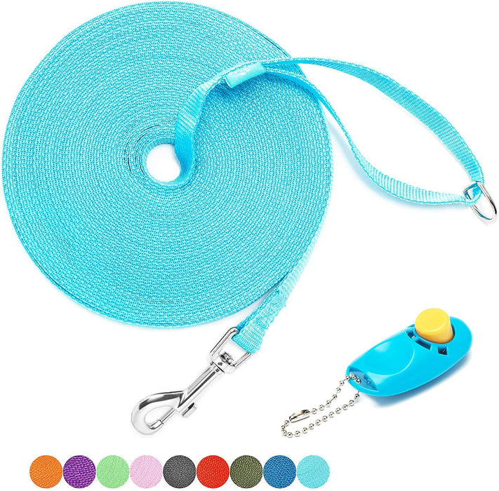 BAAPET 15 Ft 20 Ft 30 Ft 50 Ft 100 Ft Long Dog Training Leash for Dog Training, Play, Camping, or Backyard Lead with Training Clickers for Small, Medium and Large Dogs or Cats (30 Feet, Purple)