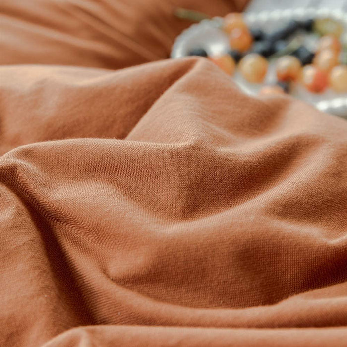 MKXI Caramel Pumpkin Duvet Cover Queen Size，Solid Brown Bedding Set，Soft Jersey Cotton Simple Bedroom Collection，Solid Color Adults Bedding