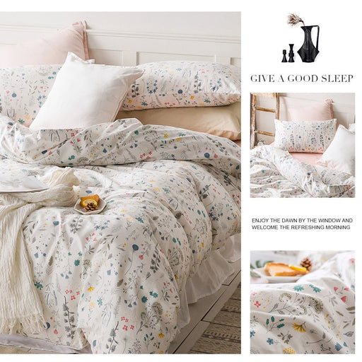 MICBRIDAL Reversible Floral Duvet Cover Queen Soft 100% Cotton Bedding Set Garden Floral Bedding Set Full 3 Pcs Garden Style Floral Comforter Cover for Girls Women