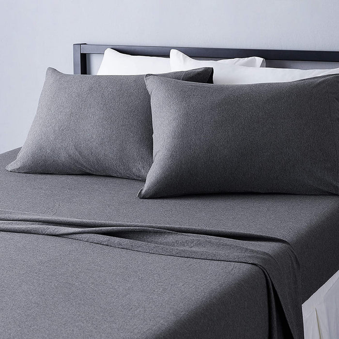 Cotton Jersey Bed Sheet Set 4Pcs - Full, Dark Gray