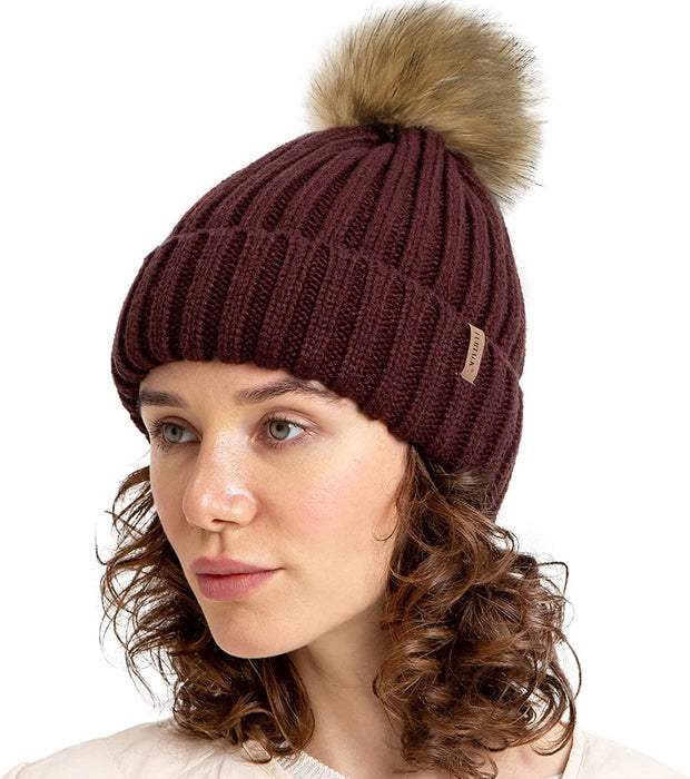 FURTALK Womens Winter Knitted Beanie Hat with Faux Fur Pom Warm Knit Skull Cap Beanie for Women…