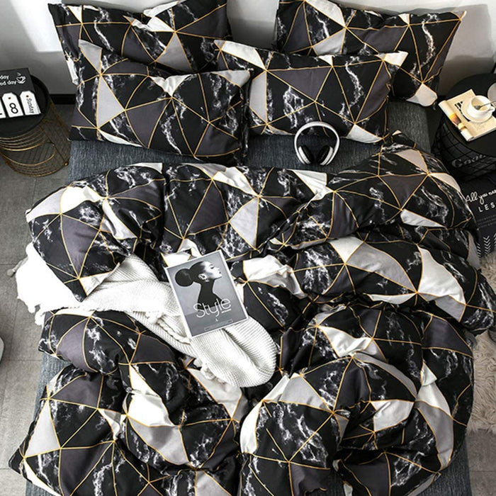 Black Marble Comforter Set Full Geometric Bedding Comforter Men Boys Bed Comforter White Grey Triangle Bedding Comforter 3Pcs Black Comforter Sets Full Size