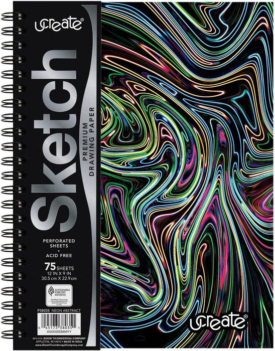 Ucreate Poly Cover Sketch Book, Heavyweight, 9" X 12", Black, 75 Sheets