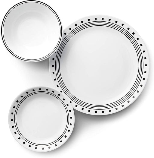 Vitrelle 18-Piece Service for 6 Dinnerware Set, Triple Layer Glass and Chip Resistant, Lightweight round Plates and Bowls Set, City Block