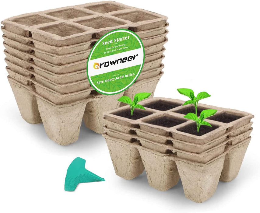 72 Cells Peat Pots Seed Starter Trays, 12 Packs Biodegradable Seedling Pots Germination Trays, Organic Plant Starter Kit with 15 Pcs Plant Labels