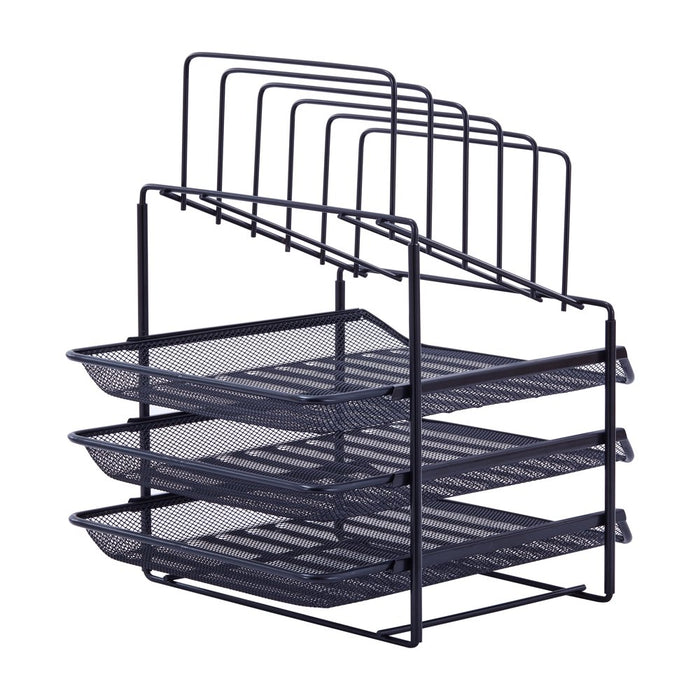 Pen + Gear, Mesh Desk Organizer with 3 Sliding Letter Tray, 5 Upright Sections, Black