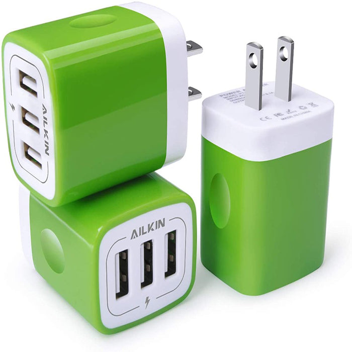 Wall Charger,Usb Charger Adapter,3.1A/3Pack Muti Port Fast Charging Station Power Charge Base Block Plug,Green