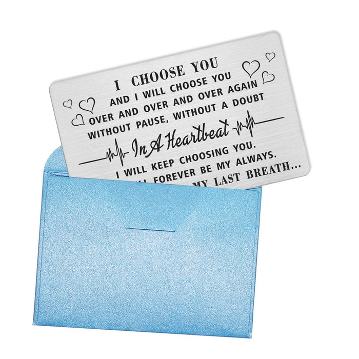 I Choose You Gifts for Fiance, Bridegroom Metal Love Cards on Wedding Day, Unique Presents for Boyfriend Anniversary Keepsake