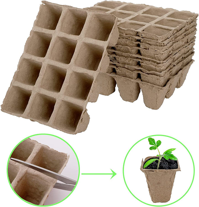 40 Pack Peat Pots Seed Starter Trays, 480 Cells Germination Seedling Pots, Organic Biodegradable Plant Germination Tray with 40 Plant Labels for Vegetable Flower, Herbs, Indoor Outdoor Garden