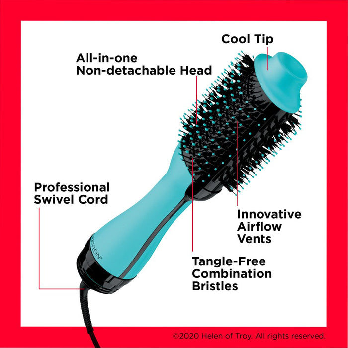 Revlon One-Step Hair Dryer & Volumizer 4.25" Nylon Hot Air Brush, Ionic, Mint
