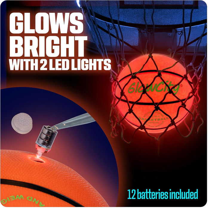 Glow in the Dark Basketball for Teen Boy - Glowing Red Basket Ball, Light up LED Toy for Night Ball Games - Sports Stuff & Gadgets for Kids Age 8 Years Old and Up