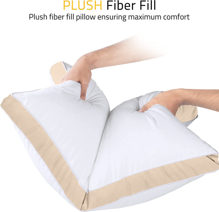 Bed Pillows for Sleeping Queen Size (Beige), Set of 2, Cooling Hotel Quality, Gusseted Pillow for Back, Stomach or Side Sleepers
