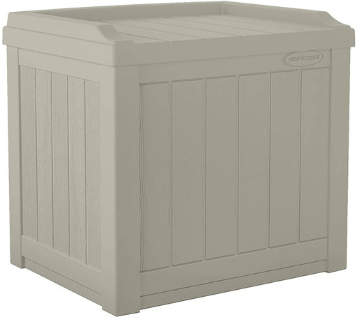 Small Deck Box-Lightweight Resin Indoor/Outdoor Storage Container and Seat Cushions and Gardening Tools Store Items on Patio, Garage, Yard, 22 Gallon, Light Taupe