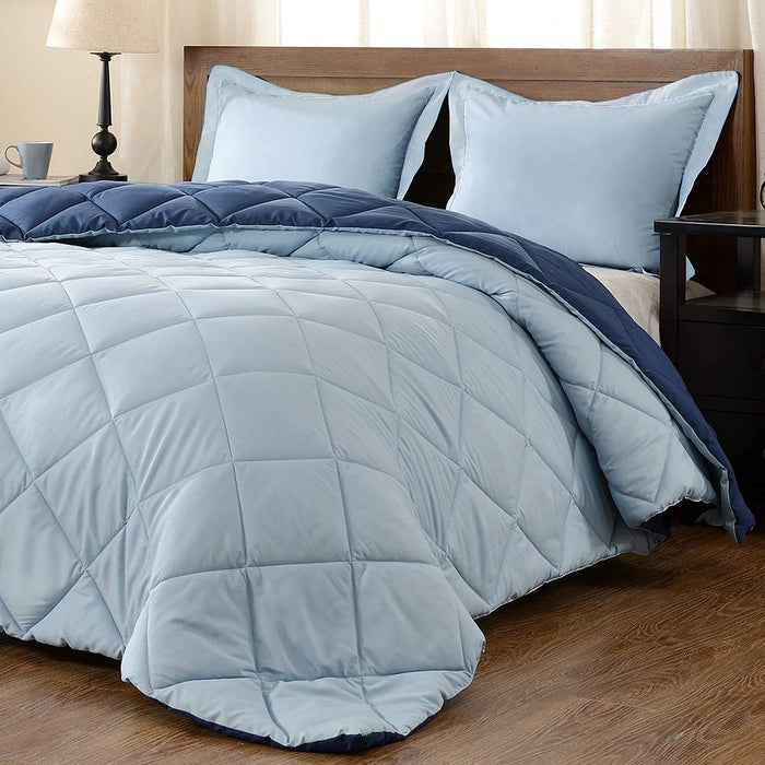 Lightweight Solid Comforter Set (King) with 2 Pillow Shams - 3-Piece Set - Blue and Sapphire - down Alternative Reversible Comforter
