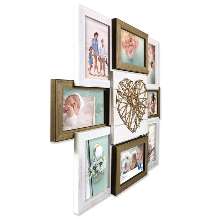 Mainstays 20" X 18" String Heart Rustic 8-Opening Manufactured Wood Collage Frame