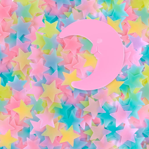 200 Pcs Glow in the Dark Luminous Colorful Stars and Pink Moon Fluorescent Noctilucent Plastic Wall Stickers Murals Decals for Home Art Decor Ceiling Wall Decorate Kids Babys Bedroom Room Decorations