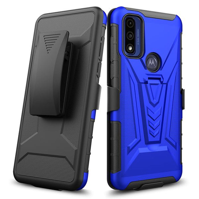 GW USA Case for Motorola Moto G Pure Case with Tempered Glass Screen Protector Hybrid Cover with Kickstand Phone Belt Clip Holster - Blue