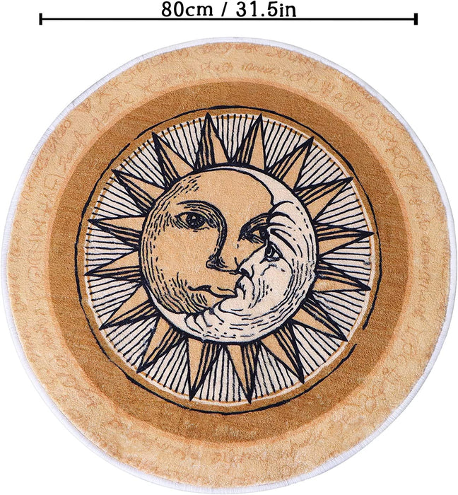 Sun and Moon round Rug,32X32 Inch Boho round Rug,Non-Slip Super Soft Creative Tribal Style Floor Carpet for Living Room Bedroom Bathroom Kids Room Home Decor Fuzzy Rug