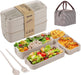 Bento Box Lunch Box for Adults Kids,  3-In-1 Compartment Containers - Wheat Straw, Leakproof Eco-Friendly Bento Lunch Box Meal Prep Containers Microwave Safe (Beige)