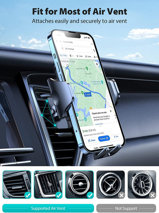 Car Phone Holder Mount, [Upgrade Doesn'T Slip & Drop] Air Vent Cell Phone Holder for Car Hands Free Easy Clamp Cradle in Vehicle Compatible with All Iphone 14 Pro Max Mini Android Smartphones