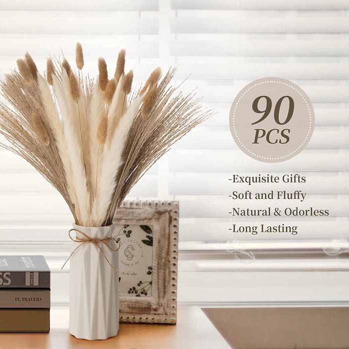 Pampas Grass with Vase Included, 90Pcs Dried Pampas Grass Decor, Natural Dried Pampas Grass, Fluffy Pampas Grasses for Home Decor Wedding Boho Decor