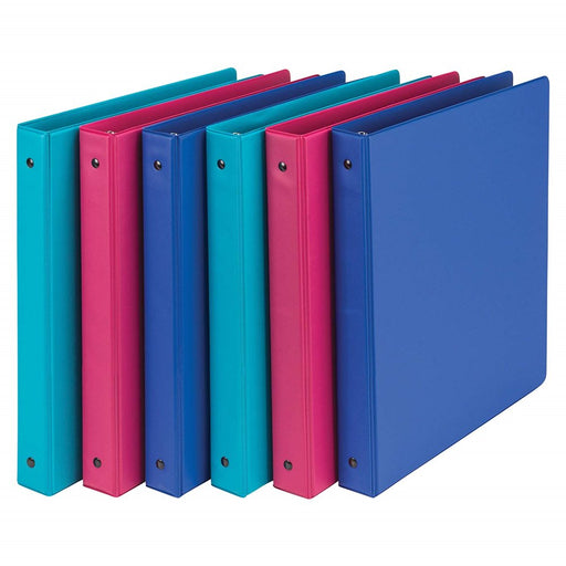 Fashion Color 1" round Ring Storage Binders, Assorted Colors, 6 Pack