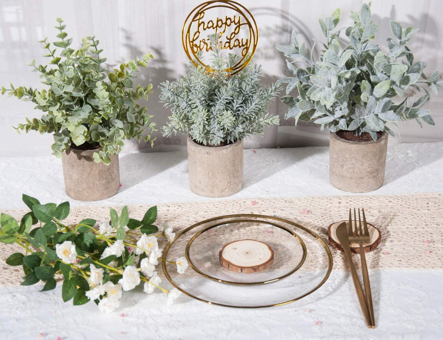 3 Pack Mini Potted Artificial Plants Fake Eucalyptus Greenery in Pots for Home Office Desk Decor