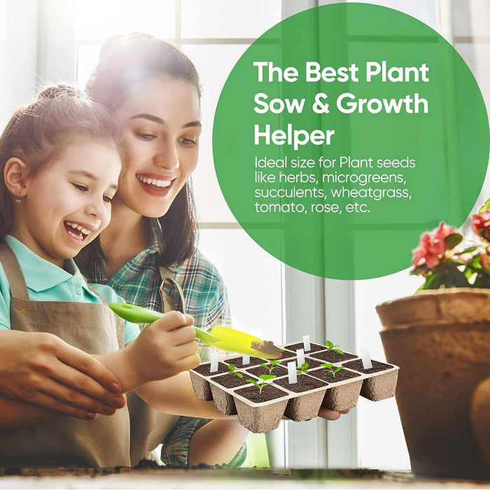 288 Cells Seedling Start Trays with Drain Holes,24 Pcs Peat Pots Seedling Pots Biodegradable,Seedling Starter Kit,Organic Germination Plant Starter Trays(24Xlabels,2Xtransplant Tools,24Pcsxtrays)