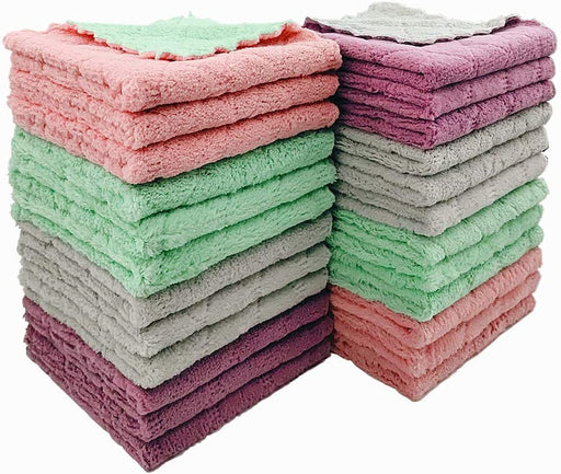 24-Pack 9.85"X9.85" Microfiber Cleaning Cloth, Kitchen Cloth Dish Towels, Double-Sided Premium Dishcloths , Reusable Household Cleaning Cloths for House Furniture Table Kitchen Glass Cleaning
