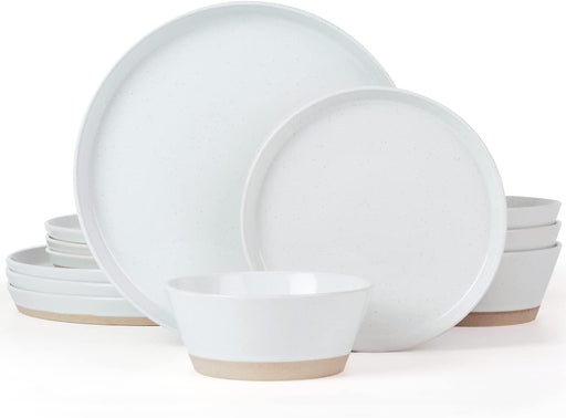Saturn Dinnerware Sets, 12 Piece Dish Set, Plates and Bowls Sets for 4, White