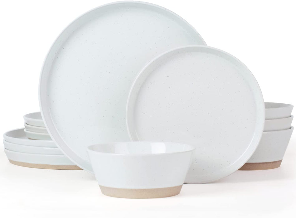Saturn Dinnerware Sets, 12 Piece Dish Set, Plates and Bowls Sets for 4, White