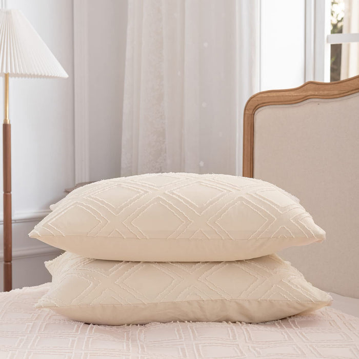 Queen Size Comforter Set Diamond Tufted Design, Cream Bedding Set, Soft & Lightweight Queen Bed Comforter for All Seasons (Queen, 90''Wx90''L , 3 Pieces)