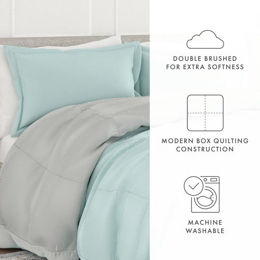 Aqua & Gray down Alternative, 3-Piece Reversible Comforter Set, King/Cal King, by Noble Linens