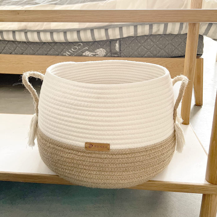 Large Basket for Toys-15.7"X 11.8"-Boho Baskets for Living Room,Bedroom,Nursery | Large Woven Baskets, Cube Basket, under Shelf Basket | Decorative Baskets for Home Decor
