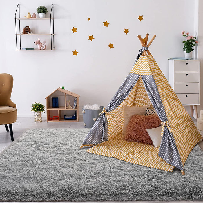 Fluffy Bedroom Rug 4 X 6 Ft Area Rugs for Living Room, Super Soft Shag Rug, Indoor Modern Fluffy Carpet Rugs for Bedroom Kids Girls Room Dorm Home Decor, Non-Slip Plush Nursery Rug, Grey