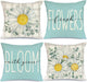 Pillow Covers 18X18 Set of 4 Beige Bufflo Plaid Daisy Eucalyptus Leaves Decorative Blue Throw Pillow Covers Bloom with Grace Pillowcase Spring Summer Decorations Farmhouse Decor
