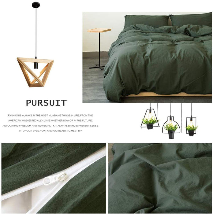 Dark Green Duvet Cover Soft Washed Cotton Bedding Collection for Adults Queen Bed Quilt Cover Solid Color Simple Bedroom Set Breathable and Comfortable