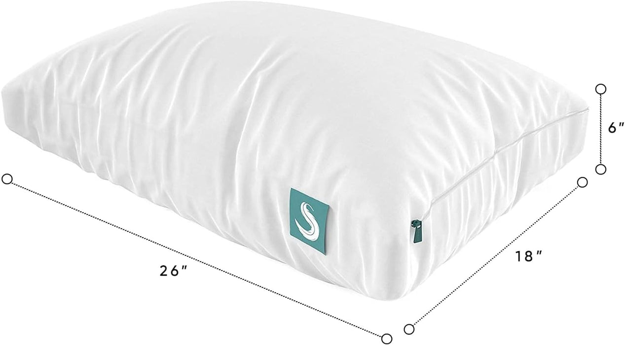 Bed Support Adjustable Hypoallergenic Cool Sleeping Loft Soft Pillow with Removeable Microfiber Cover, Queen Size, White