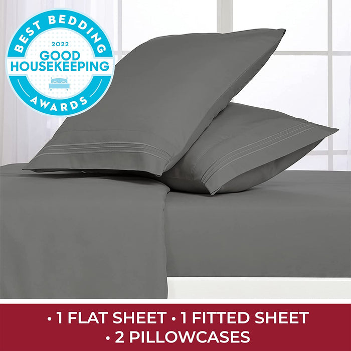 Queen Sheet Set - Hotel Luxury Bedding Sheets & Pillowcases - Extra Soft Cooling Bed Sheets - Deep Pocket up to 16 Inch Mattress - Wrinkle, Fade, Stain Resistant - 4 Piece (Queen, Gray)