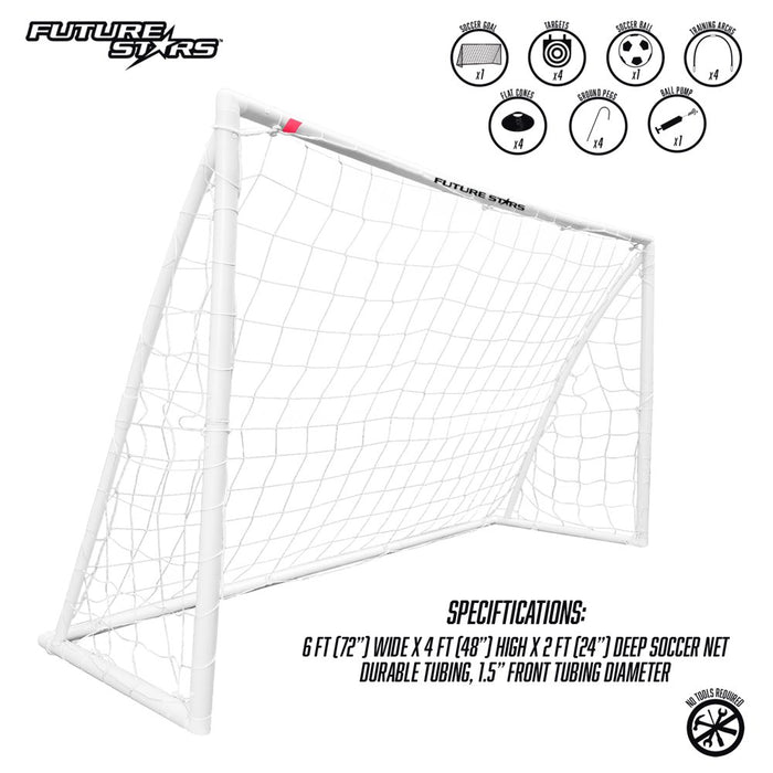 Future Stars 6 Ft. Super Soccer Goal Combo Set - 1 6Ft Soccer Net, 1 Junior Soccer Ball, 4 Targets, 4 Cones, 4 Arches and Pump with Pin! Instant Soccer Game in a Box!