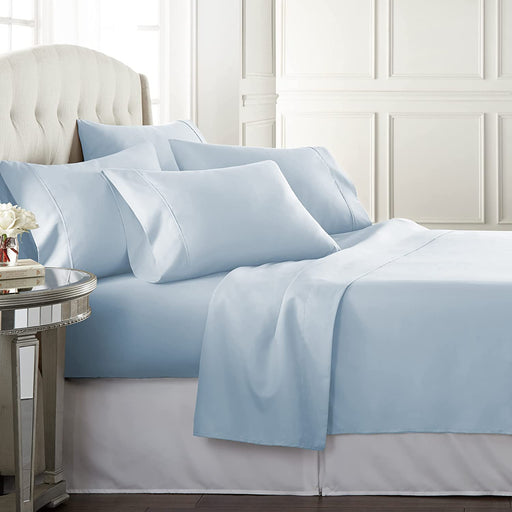 Spa Blue Queen Size Bed Sheets Set - 6 Pc Soft Bedding & Pillowcases Set W/ Deep Pockets - Breathable, Wrinkle Free & Fade Resistant