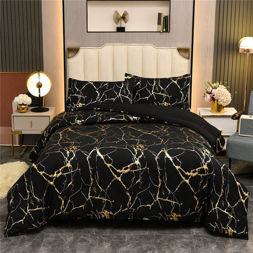 Gold Metallic Marble Comforter Set Queen Size Foil Print Glitter Bedding Sets,Black/Gold,Queen